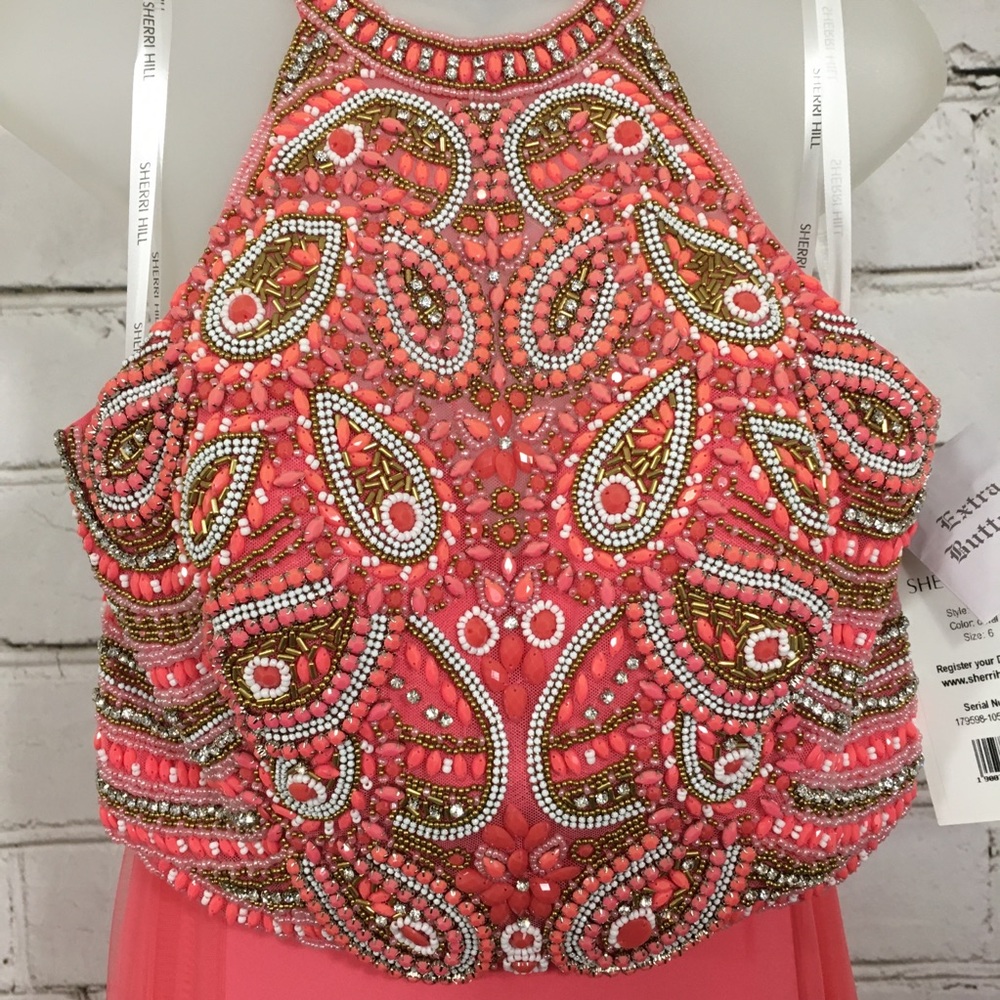 Sherri Hill Coral 2 Piece Gown Size 6 - Picture 3 of 12